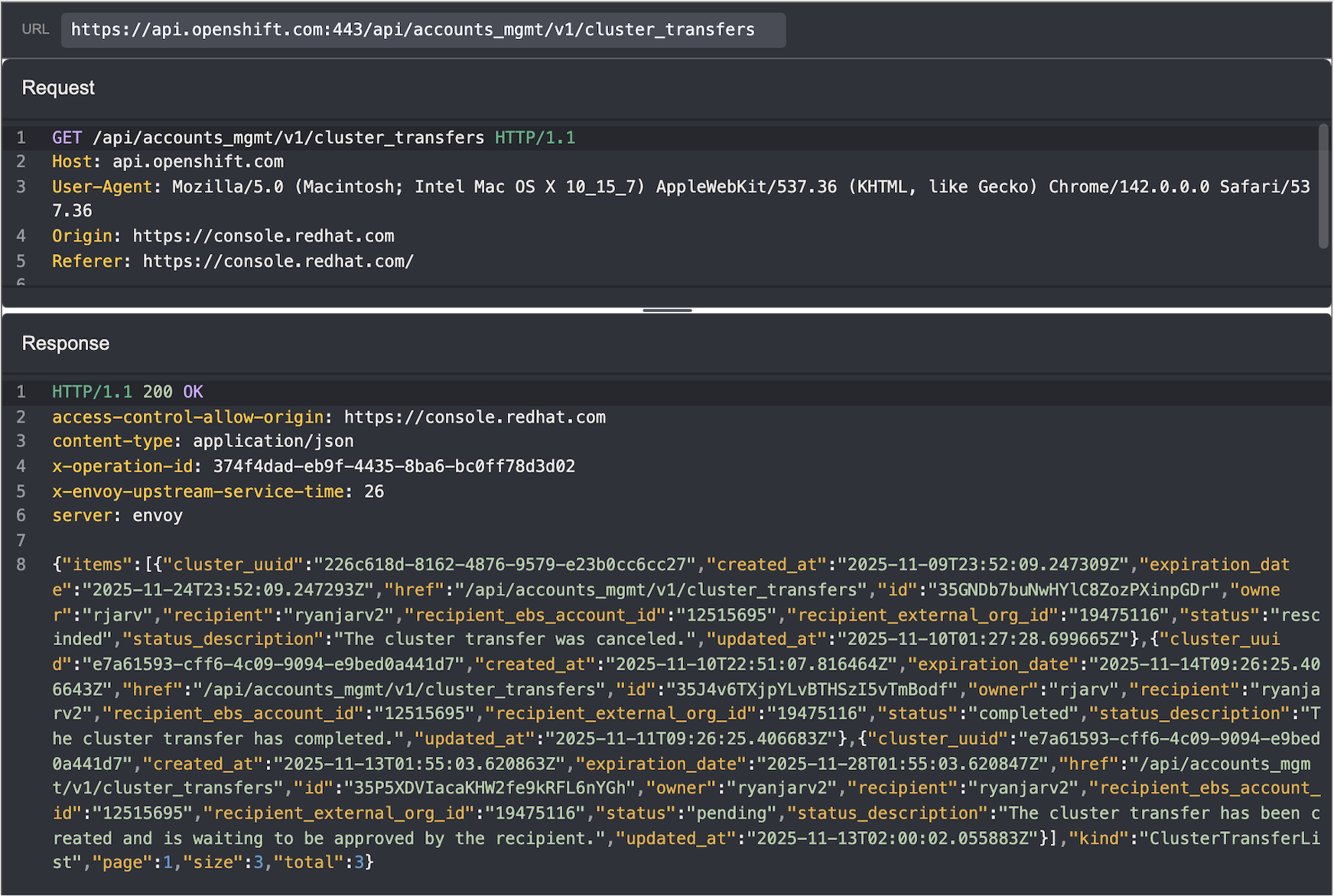 cluster transfer endpoint